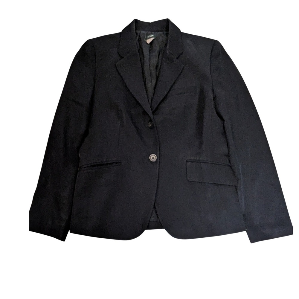 VTG J. Crew Women's Black 100% Wool 2-Button Blazer Jacket P6 Petite 2004